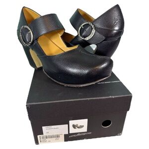 John Fluevog Black Leather Mary Jane Platform Heels